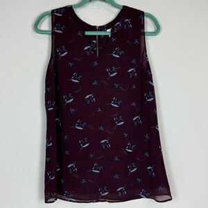 Cabi Floral Burgundy Sleeveless Back Zipper Blouse S